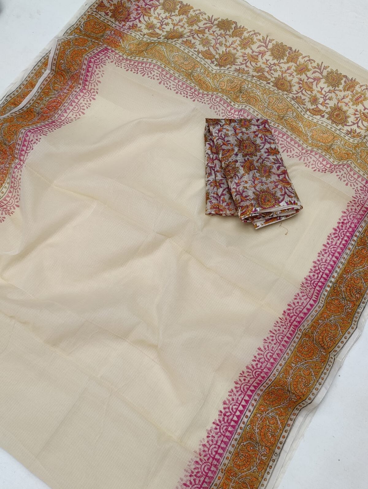 Kota Doriya Hand Block Print Saree - Image 1