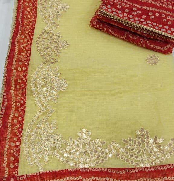 Kota Doriya Gotta Patti Saree With Bandhej Border
