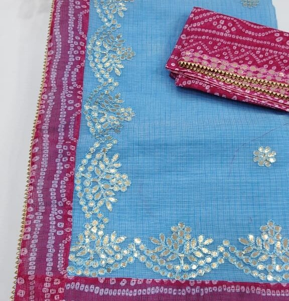 Kota Doriya Gotta Patti Saree With Bandhej Border