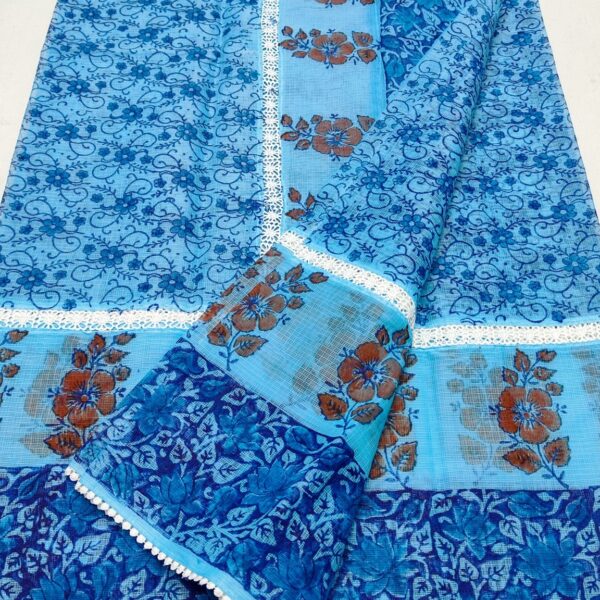 Kota Doriya Crochet Lace Saree with Block Print