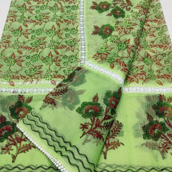 Kota Doriya Crochet Lace Saree with Block Print