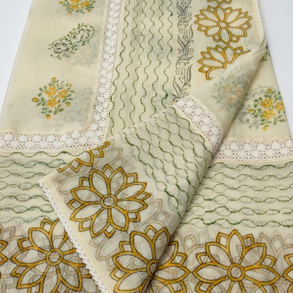 Kota Doriya Crochet Lace Saree with Block Print