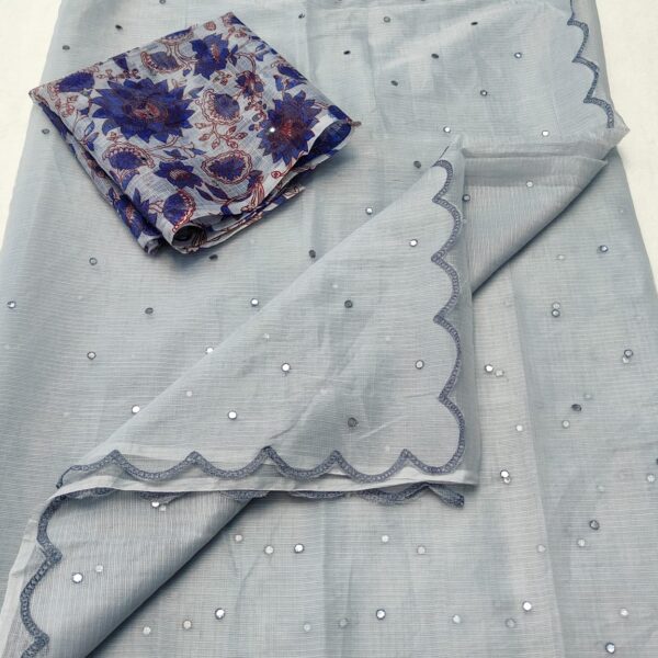 Kota Doriya Mirror Work Saree with Embroidery Cutwork Border