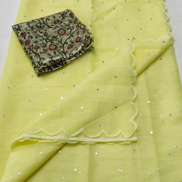 Kota Doriya Mirror Work Saree with Embroidery Cutwork Border