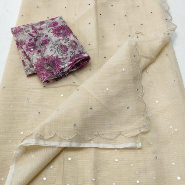 Kota Doriya Mirror Work Saree with Embroidery Cutwork Border