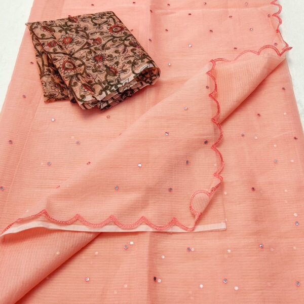 Kota Doriya Mirror Work Saree with Embroidery Cutwork Border