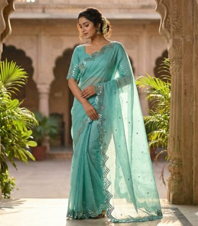 Kota Doriya Mirror Cutwork Saree