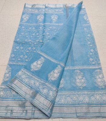 Kota Doria Chickenkari Emb. Saree