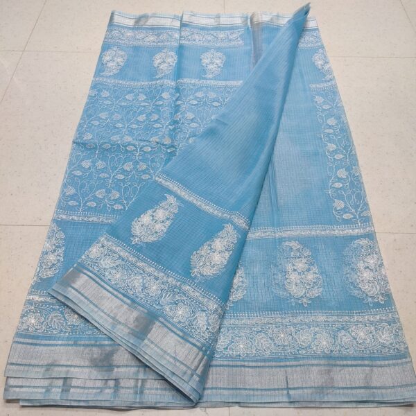 Kota Doria Chickenkari Emb. Saree